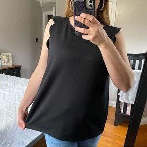 Ann Taylor Factory NWT sleeveless black scalloped sleeve crewneck laying top LG